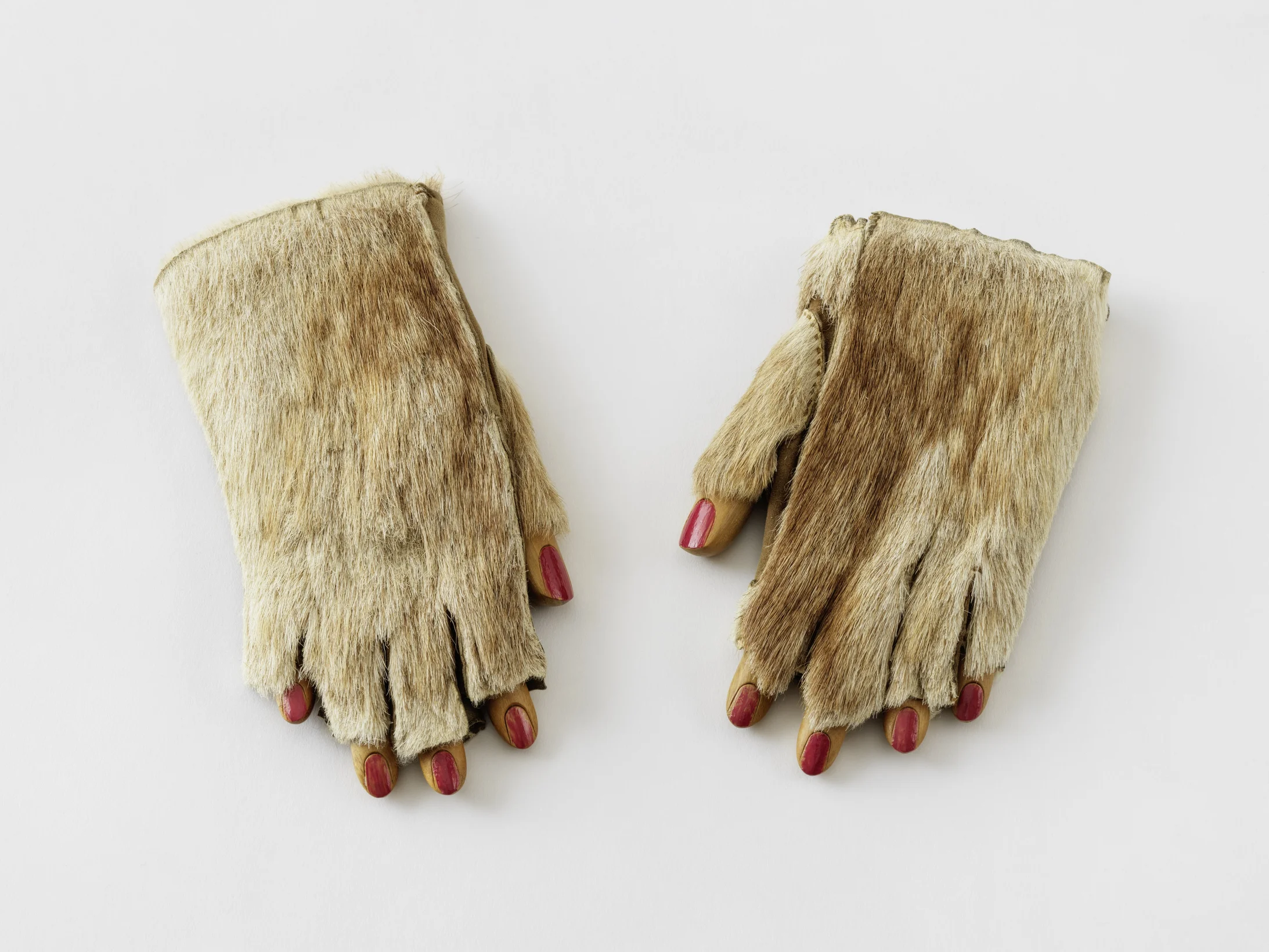 Pelzhandschuhe, 1936/1984, Pelz, Holz und Nagellack, Ursula Hauser Collection, Schweiz, Foto: Stefan Altenburger Photography Zürich © 2021, ProLitteris, Zurich