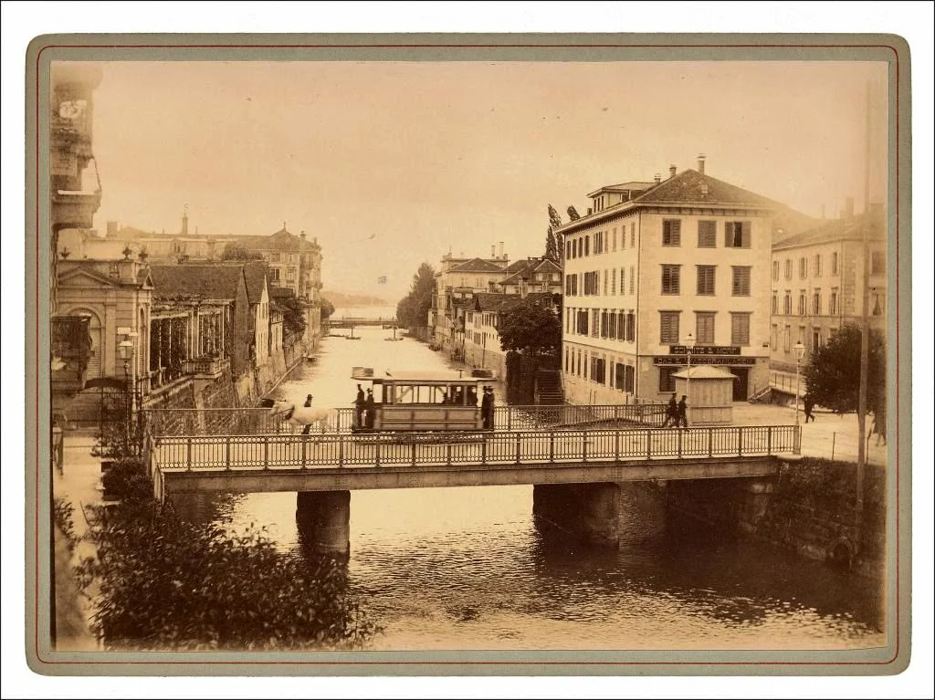 Die Bleicherwegbrücke über den Schanzengraben (Bild: Zentralbibliothek Zürich, Graphische Sammlung)