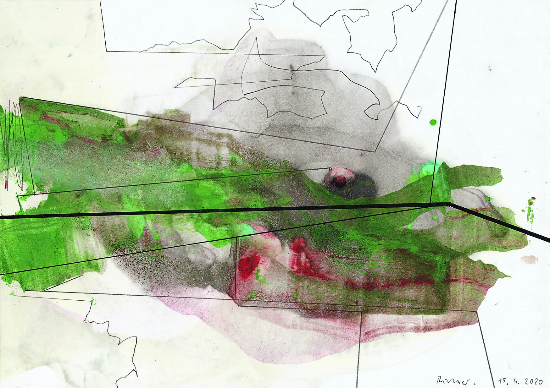 Gerhard Richter 15.4.2020, recto, Bleistift und farbige Tusche, 210 x 297 mm, © Gerhard Richter 2021