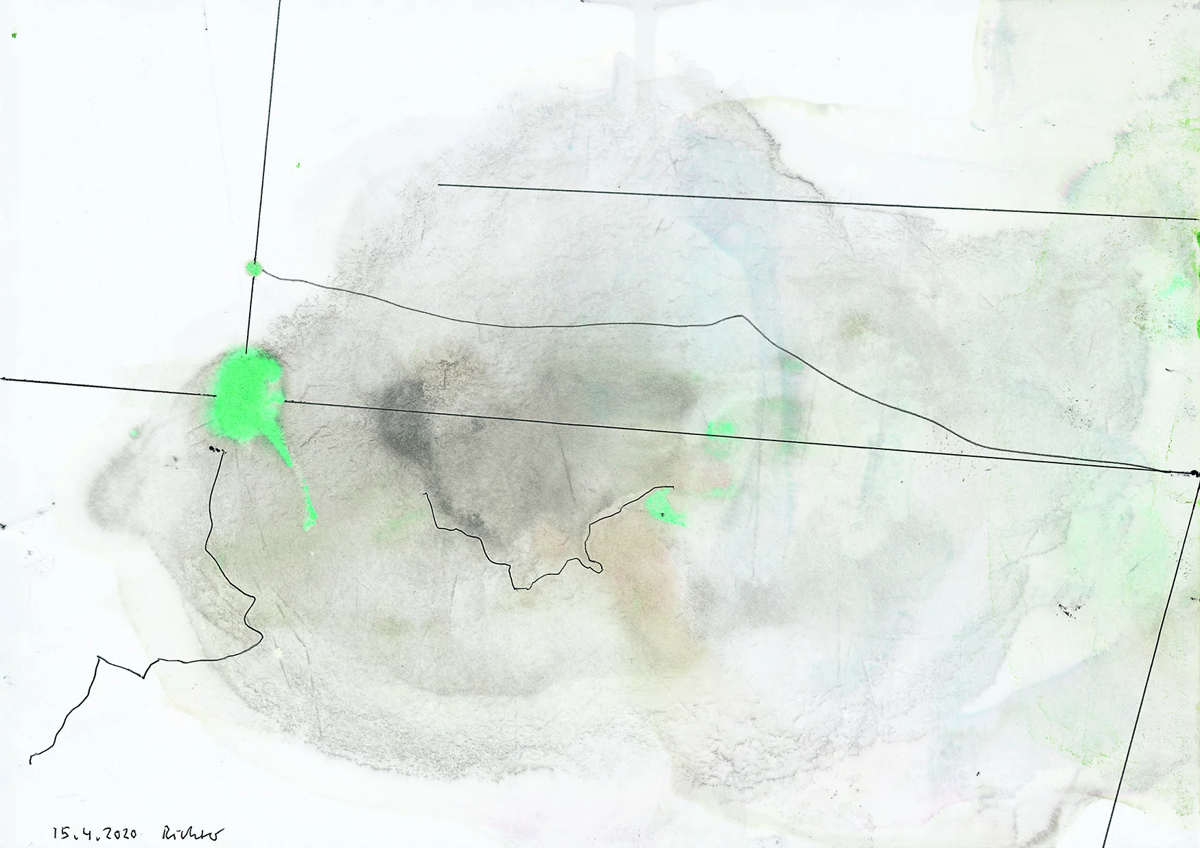 Gerhard Richter 15.4.2020, verso, Bleistift und farbige Tusche, 210 x 297 mm, © Gerhard Richter 2021