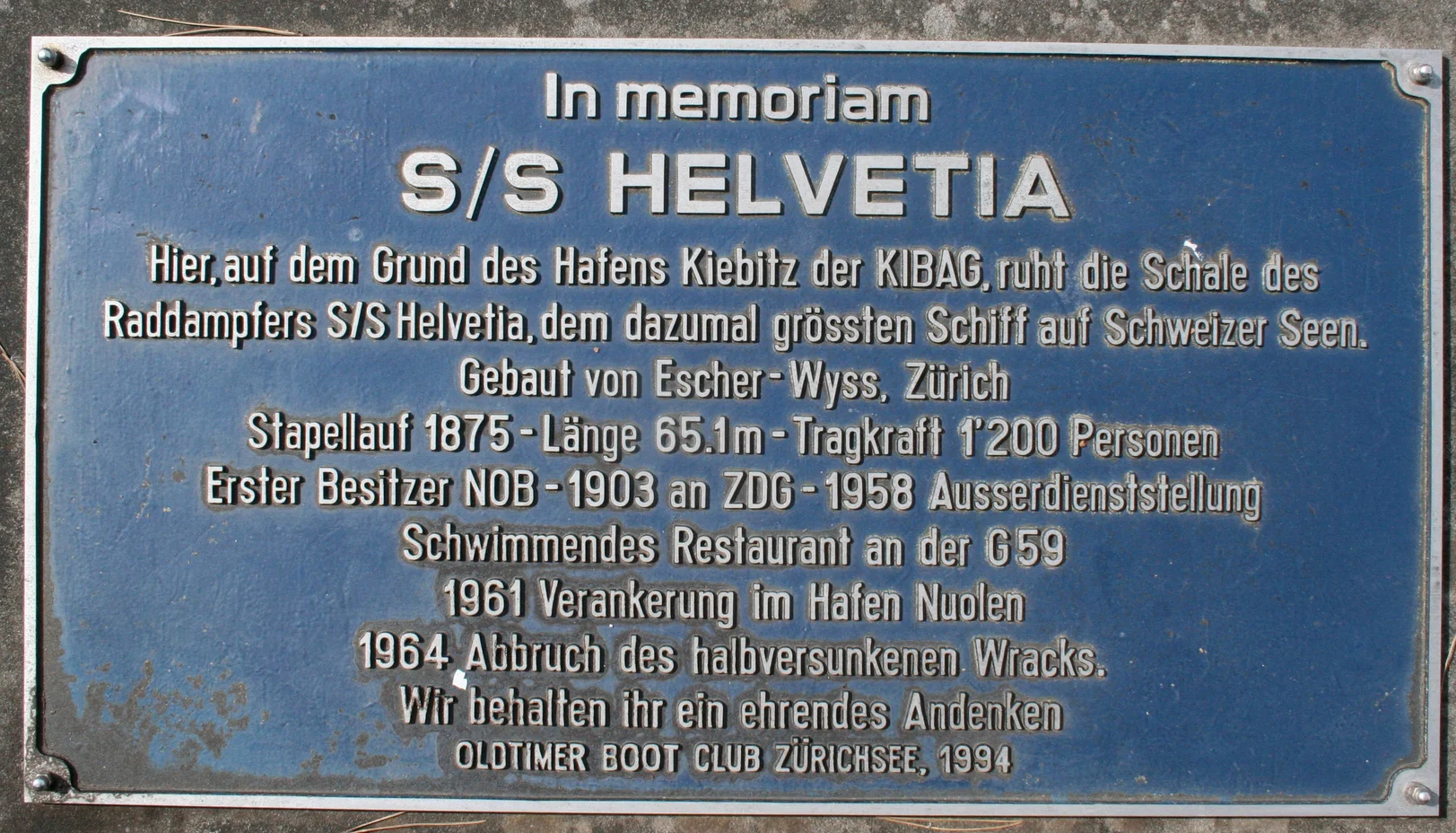 In memoriam Salondampfer «Helvetia»