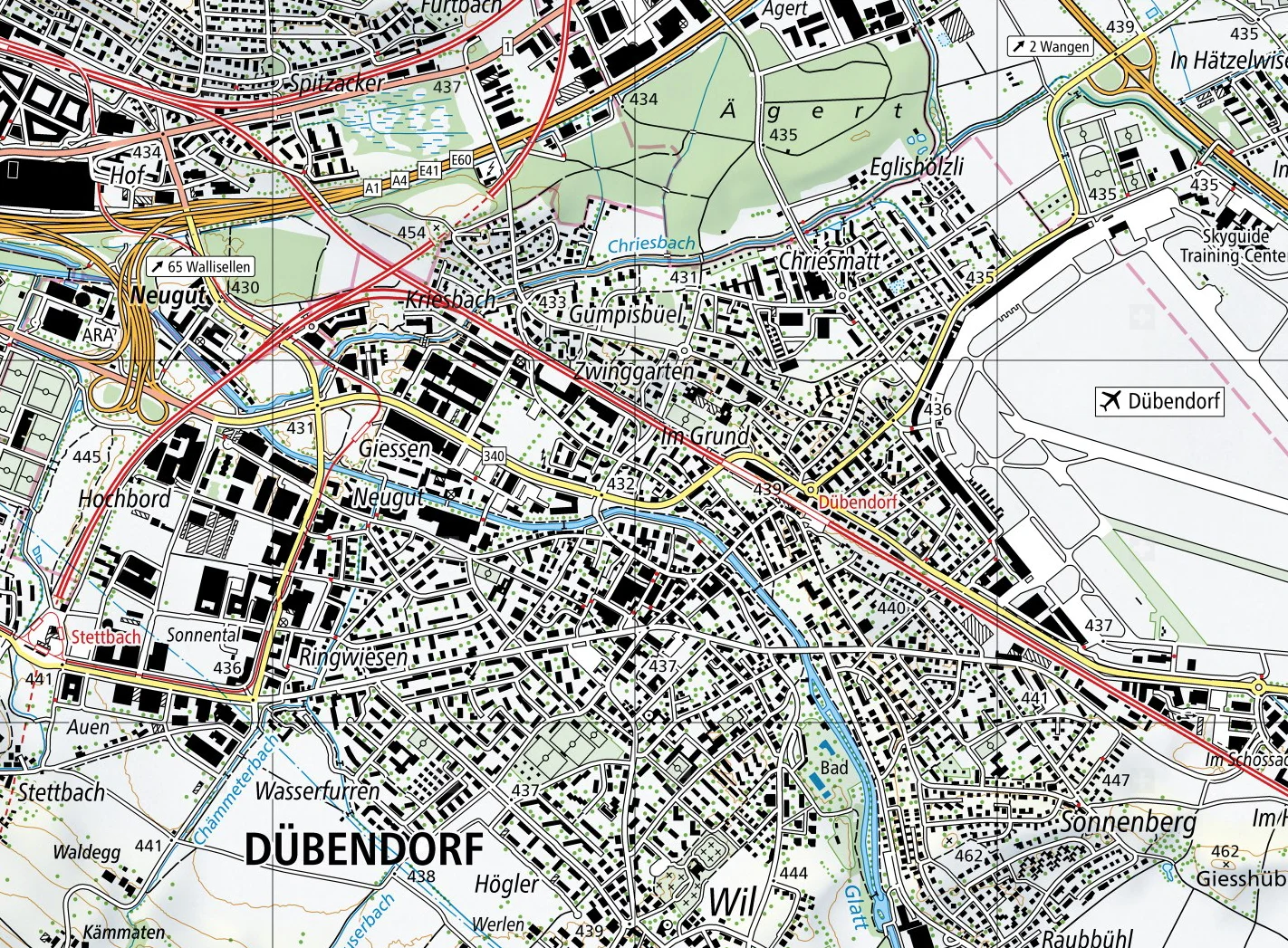 Dübendorf heute (Neue Landeskarte, © Bundesamt für Landestopografie)