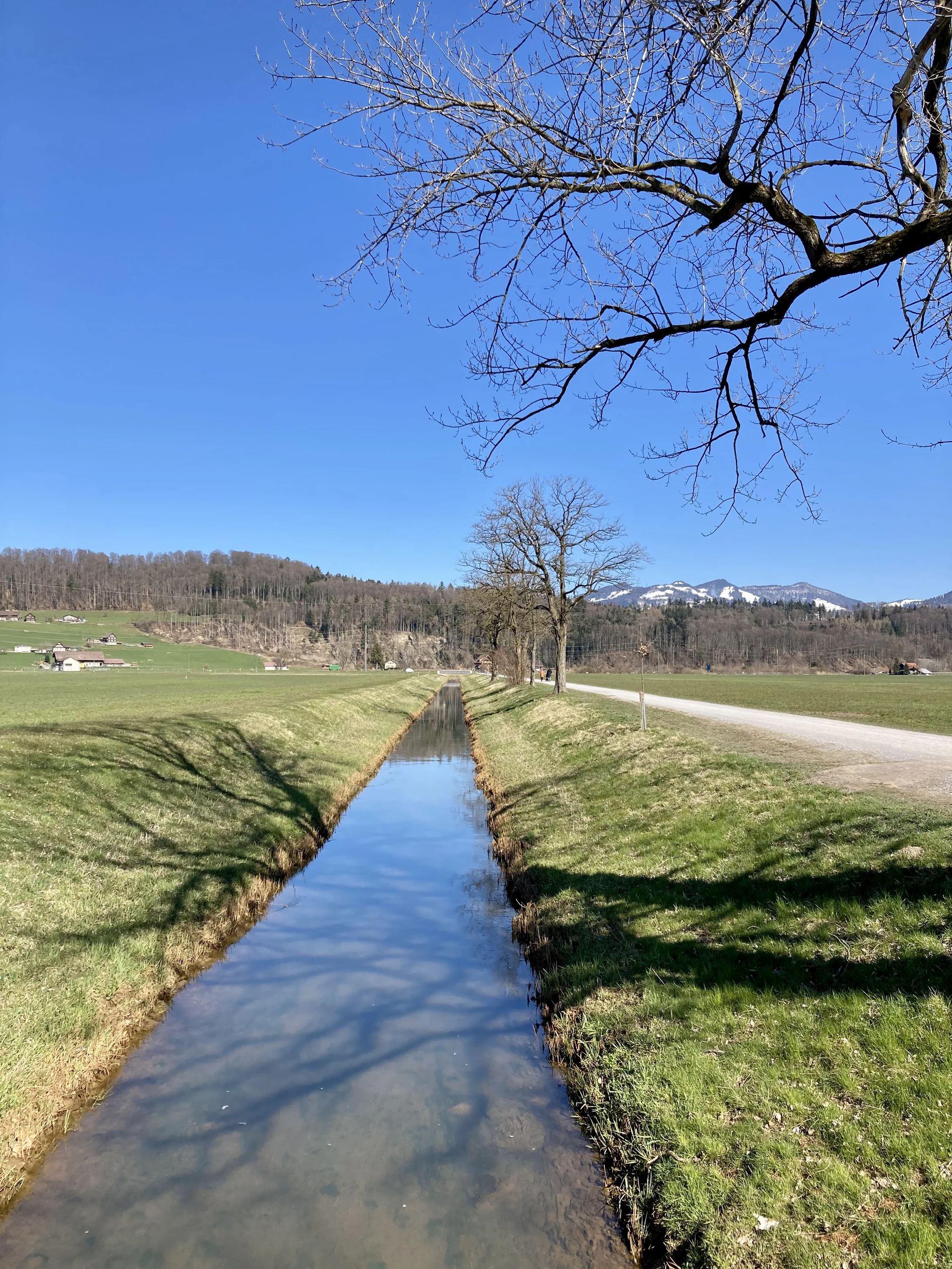 Der Wildbachkanal östlich von Tuggen fliesst zum Fuss des Buchbergs