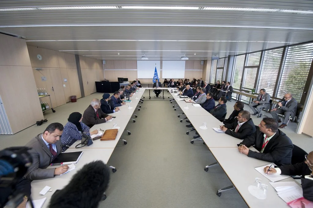 Die drei jemenitischen Delegationen im Olympia-Haus in Magglingen. (Foto: EPA/Jean-Marc Ferré/United Nations)