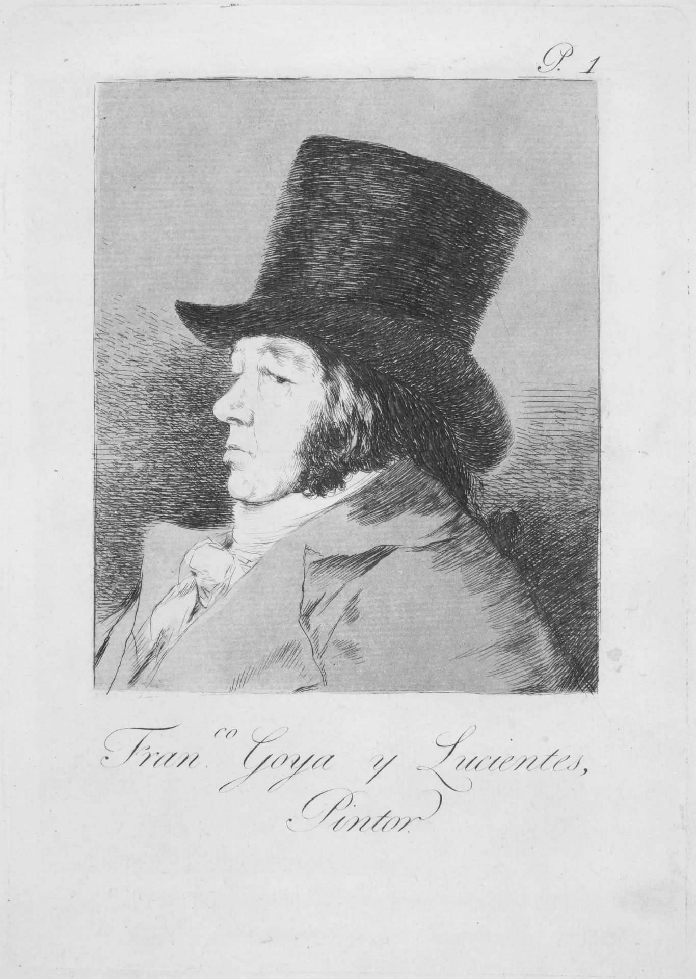 Francisco de Goya: Selbstbildnis, 1799, Capricho 1, Radierung mit Aquatinta