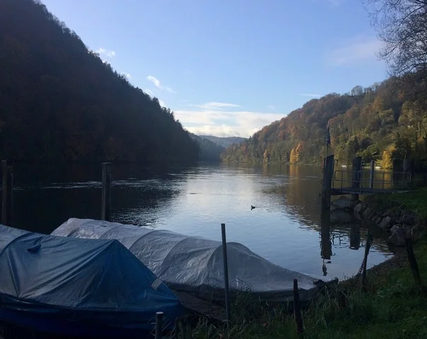 Blick rheinabwärts bei der Schifflände Rüdlingen