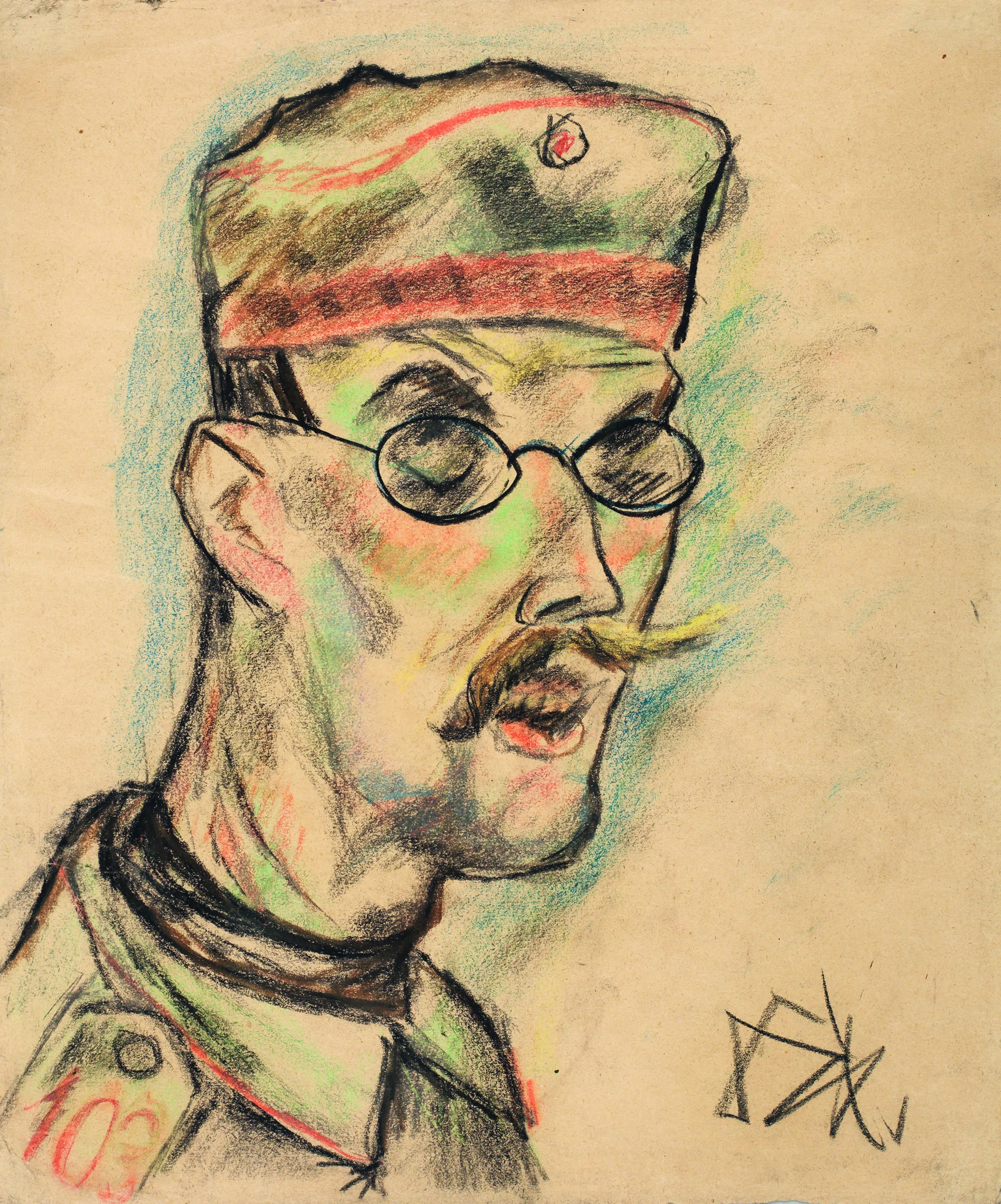 Otto Dix
Schütze vom Infanterieregiment 103, o.J.
Pastell und schwarze Kunstkreide auf Packpapier. © Kunstmuseum Bern,  Legat Cornelius Gurlitt 2014. Provenienz in Abklärung /aktuell kein Raubkunstverdacht