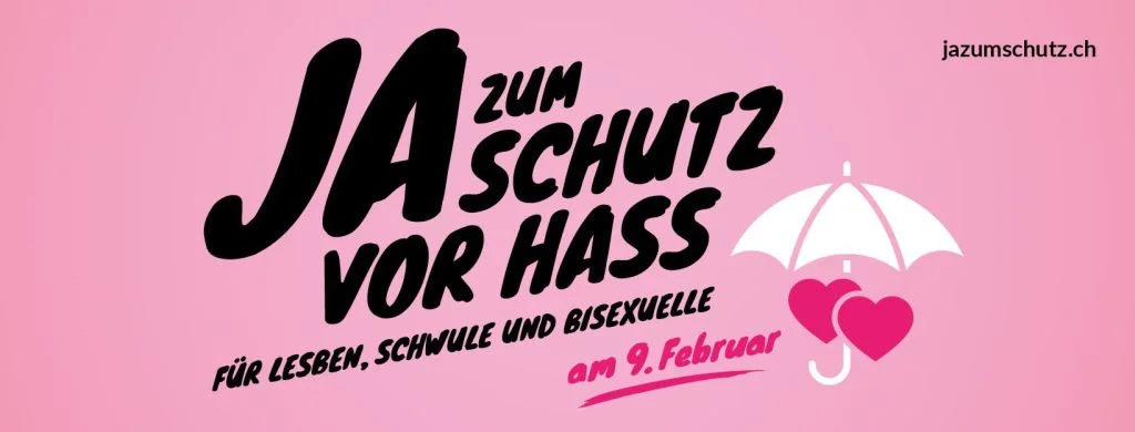 Diskriminierung, Hetze und Verunglimpfung von Schwulen, Lesben, Bisexuellen und Transsexuellen können künftig auf rechtlichem Weg bekämpft werden. 61 Prozent der Schweizerinnen und Schweizer heissen eine entsprechende Vorlage gut. Artikel 261bis des Strafgesetzbuchs, der jede Form von Rassendiskriminierung unter Strafe stellt, wird ausgeweitet. So wird in Zukunft auch bestraft, wer öffentlich zu Hass oder Diskriminierung gegen Personen wegen ihrer sexuellen Orientierung aufruft. (Foto: jazumschutz.ch)