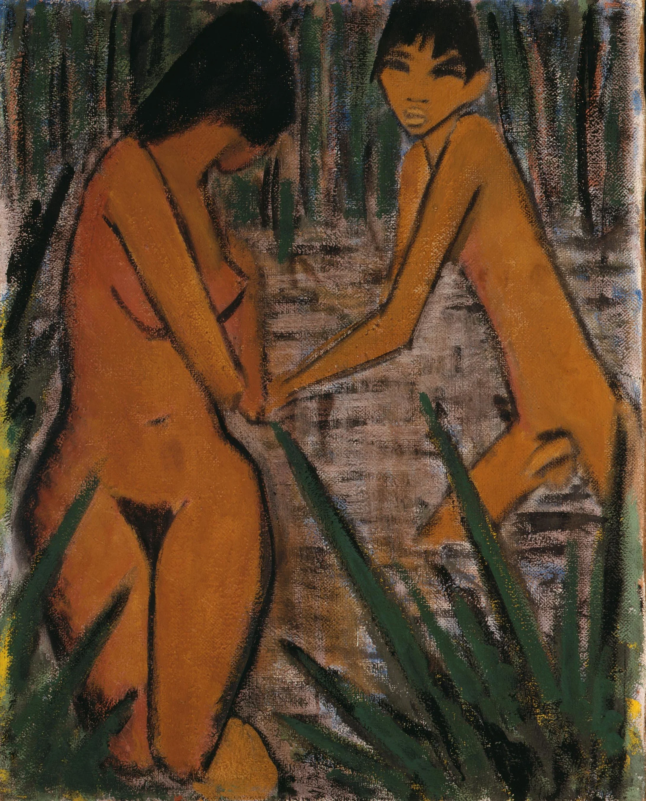 Otto Mueller: Badende, um 1920, Leimfarbe auf Jute, 100 x 80 cm, Aargauer Kunsthaus, Aarau, Legat Dr. Othmar und Valerie Häuptli