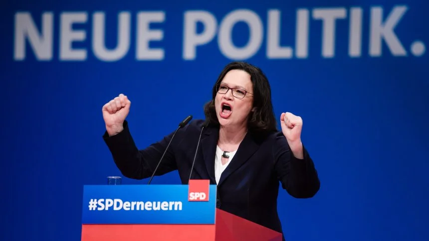 Andrea Nahles in Wiesbaden (Foto: EPA/Clemens Biland)