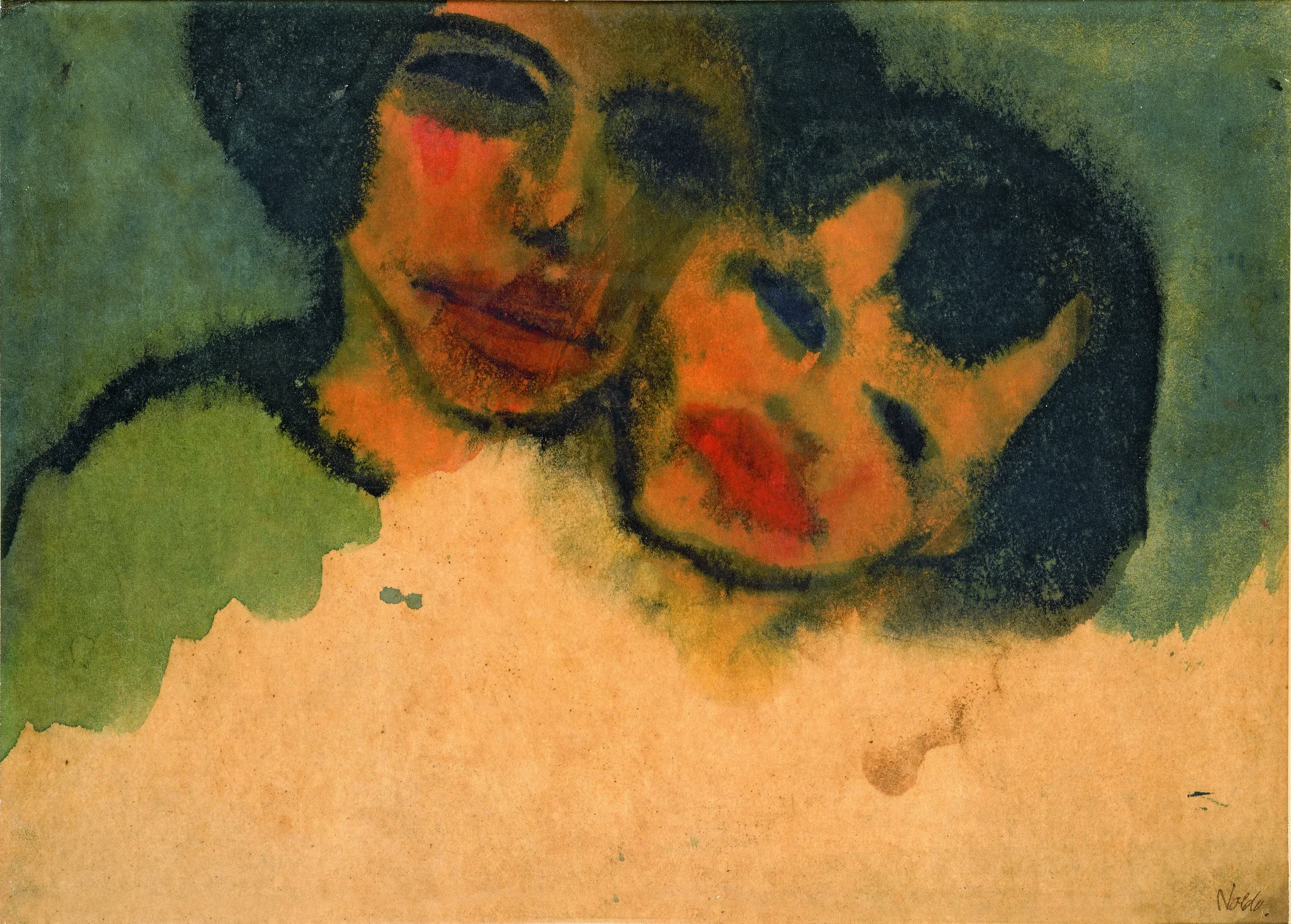 Emil Nolde: Mutter und Kind (Zigeuner), 1921, Aquarell und Tusche auf Papier auf Leinwand, 34 x 48 cm, Nolde Stiftung Seebüll, Sammlung Osthaus Museum Hagen, Courtesy of Osthaus Museum Hagen & Institut für Kulturaustausch, Tübingen Foto: Achim Kukulies, Düsseldorf