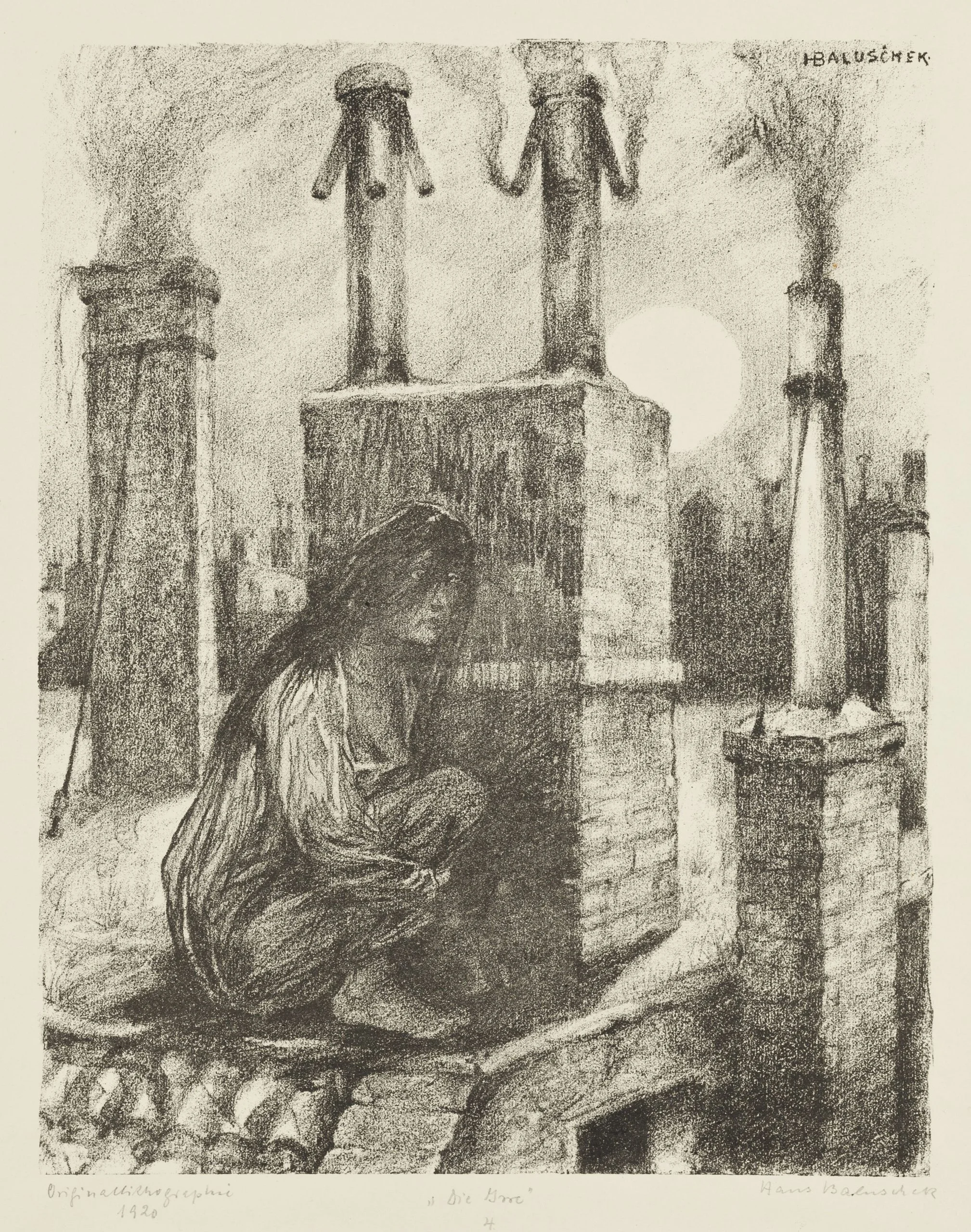 Hans Baluschek, Die Irre, 1920, Aus dem Mappenwerk
„6 Originallithographien“, Carl P. Chryselius’scher Verlag, Berlin 1921
Lithografie auf Papier, Bröhan-Museum Foto: Martin Adam, Berlin