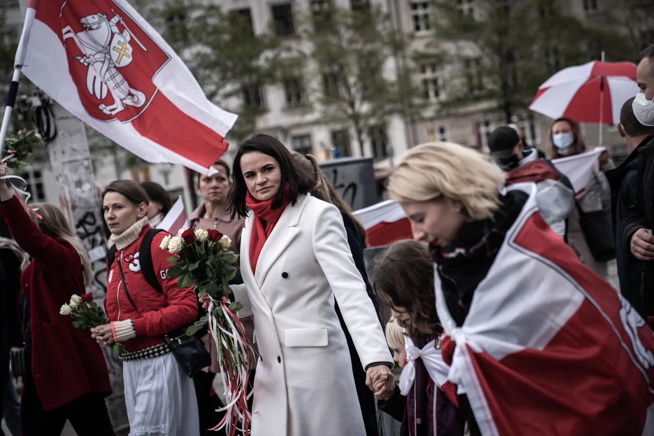 Die Oppositionsführerin Swetlana Tichanowskaja an einer Solidaritätsmanifestation für Belarus, Ende Oktober in Kopenhagen (Foto: Keystone)