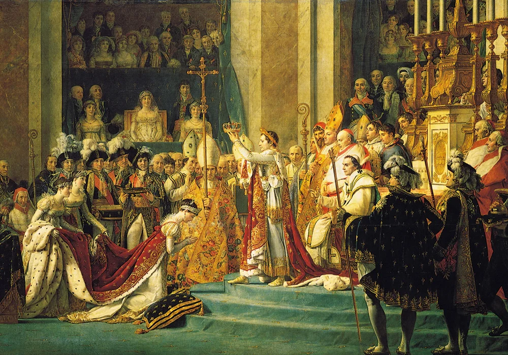 2. Dezember 1804: In der Pariser Kathedrale Notre Dame krönt sich Napoleon Bonaparte in Anwesenheit von Papst Pius VII. zum "Kaiser der Franzosen". Anschliessend legt er die Krone auf den Altar und setzt sich einen goldenen Lorbeerkranz auf. Dann krönt er seine Frau Joséphine zur Kaiserin. Die Zeremonie ist in dem weltberühmten Bild von Jacques-Louis David festgehalten.