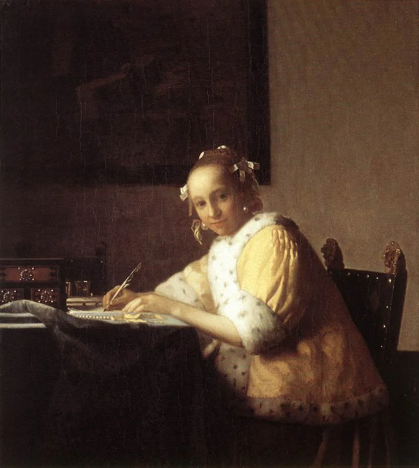 Jan Vermeer: Briefschreiberin in Gelb, 1665–1670, Öl auf Leinwand, 45 x 39,9 cm, National Gallery of Art, Washington D. C.